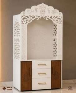 Custom wooden mandir crafted in Calgary with premium finish and durability