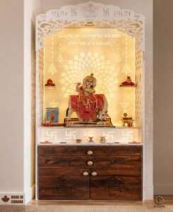 Wall mounted puja mandir for apartments in Calgary with sleek design