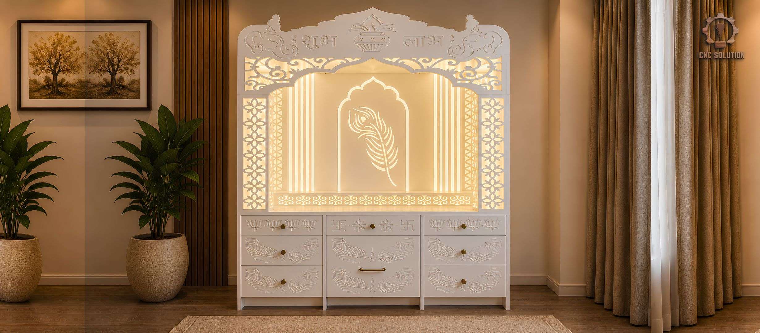 Premium Corian puja mandir custom crafted by CNC Solution in Calgary