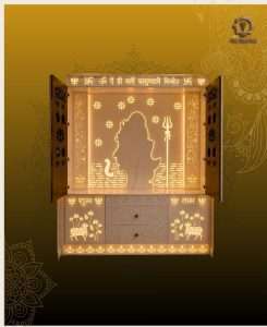 Premium custom puja mandir with wood accents crafted by CNC Solution in Calgary